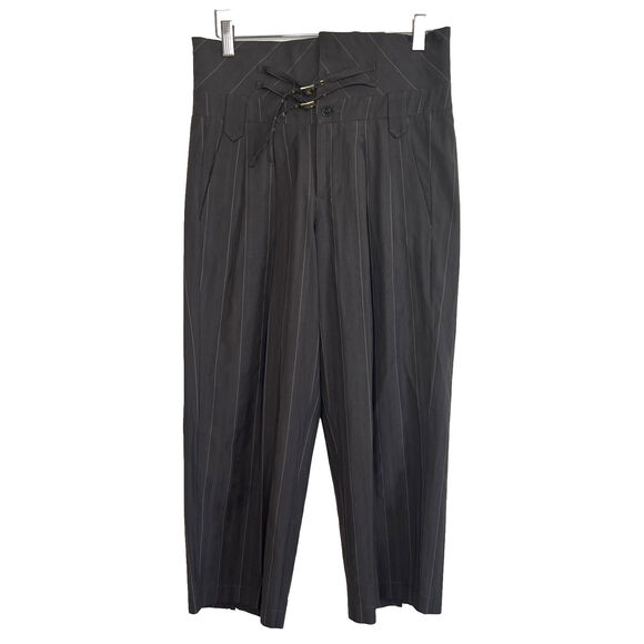 see by chloe Size 4 Brown Pinstripe Buckle Wide Leg Crop High Rise Academia aa5